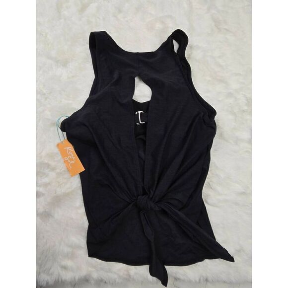Kona Sol Black Tie Back Tankini Top Small - Picture 2 of 4